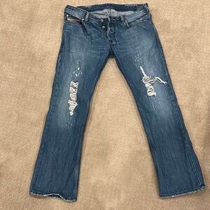 Diesel Zatiny Blue Bootcut Jeans with Distressed Details